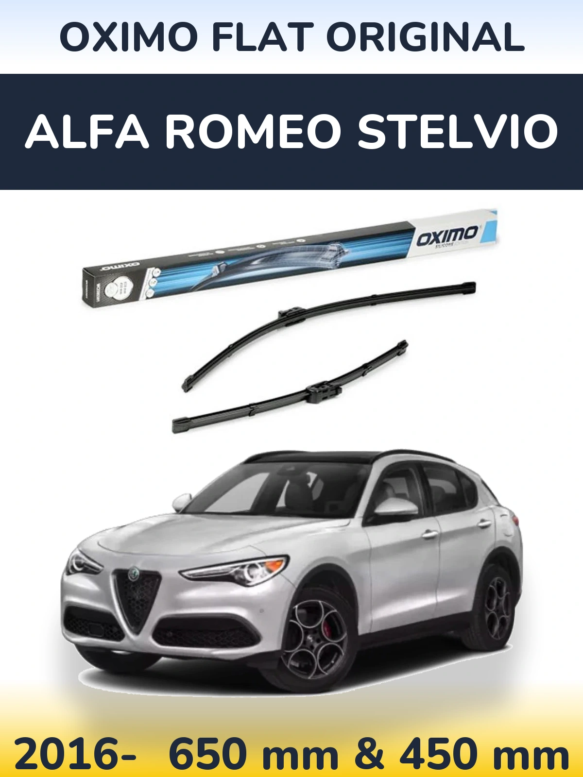 Sada předních stěračů Oximo Flat Original 650 a 450 mm pro Alfa Romeo Stelvio 2016-2026