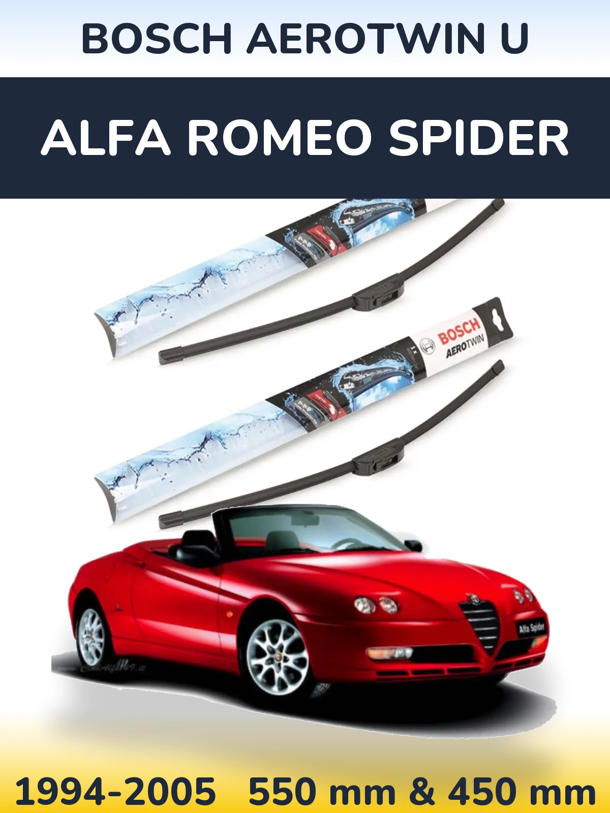 Комплект передніх щіток BOSCH AeroTwin U 550 & 450 мм для Alfa Romeo Spider 1994-2005
