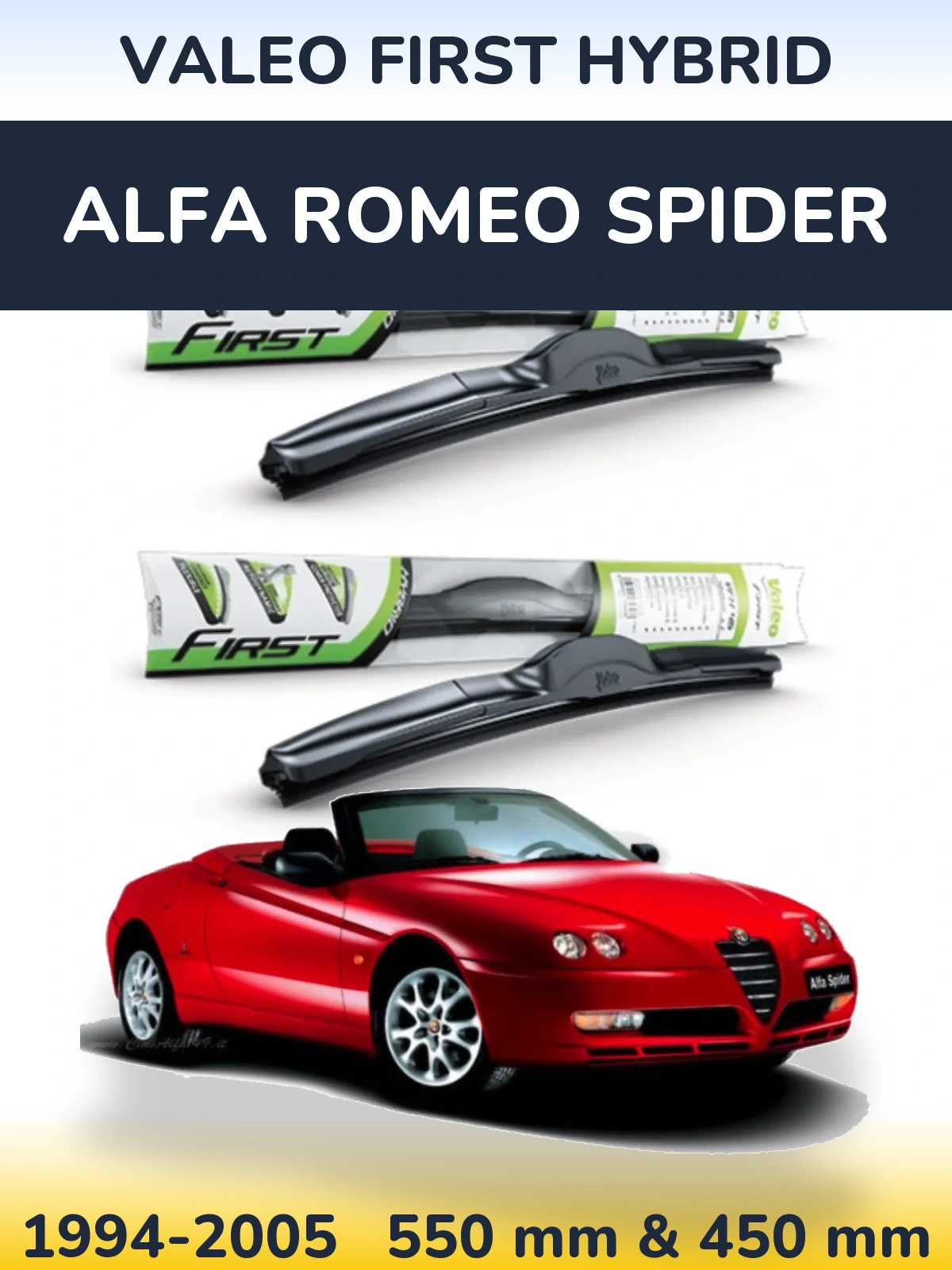 Sada předních stěračů Valeo First Hybrid 550 a 450 mm pro Alfa Romeo Spider 1994-2005