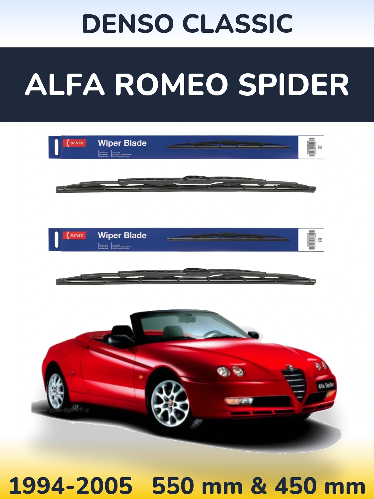 Sada předních stěračů Denso Classic 550 a 450 mm pro Alfa Romeo Spider 1994-2005