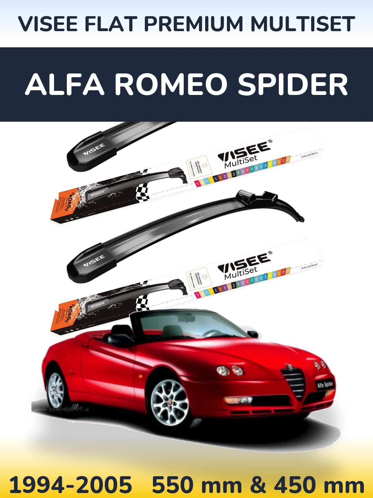 Sada předních stěračů VISEE FLAT PREMIUM MultiSet 550 a 450 mm pro Alfa Romeo Spider 1994-2005