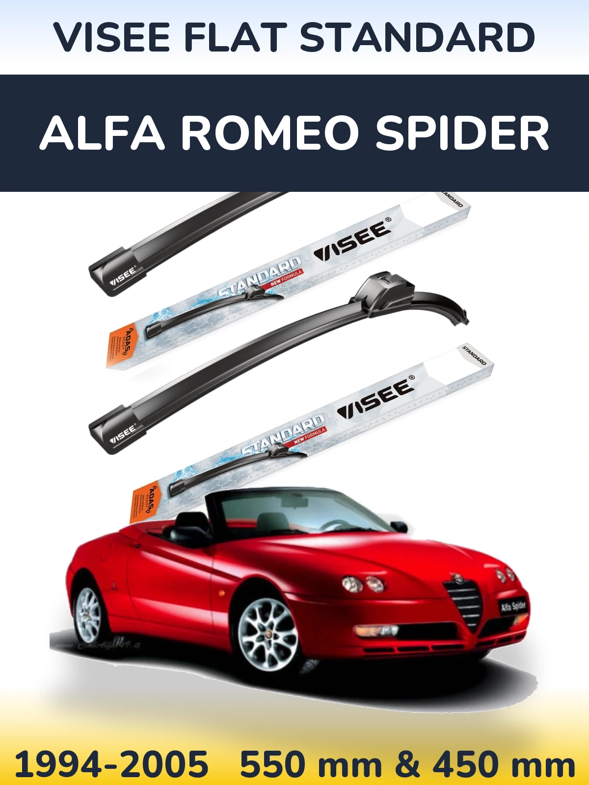 Sada předních stěračů VISEE FLAT STANDARD 550 a 450 mm pro Alfa Romeo Spider 1994-2005