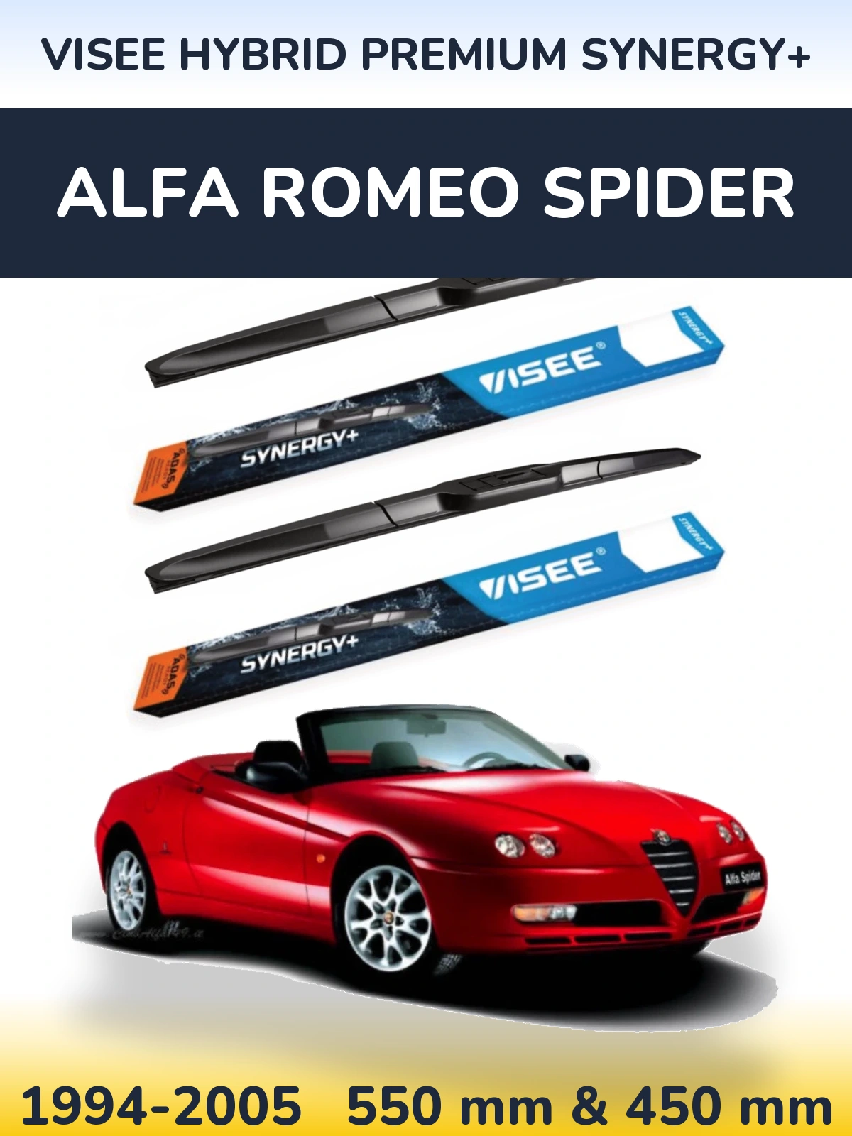 Sada předních stěračů VISEE HYBRID PREMIUM SYNERGY+ 550 a 450 mm pro Alfa Romeo Spider 1994-2005