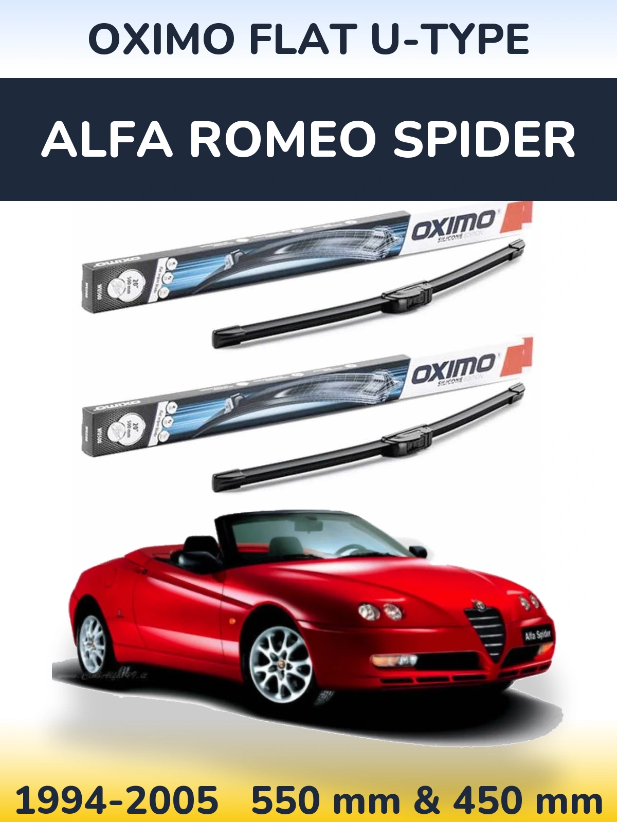 Sada předních stěračů Oximo Flat U-type 550 a 450 mm pro Alfa Romeo Spider 1994-2005