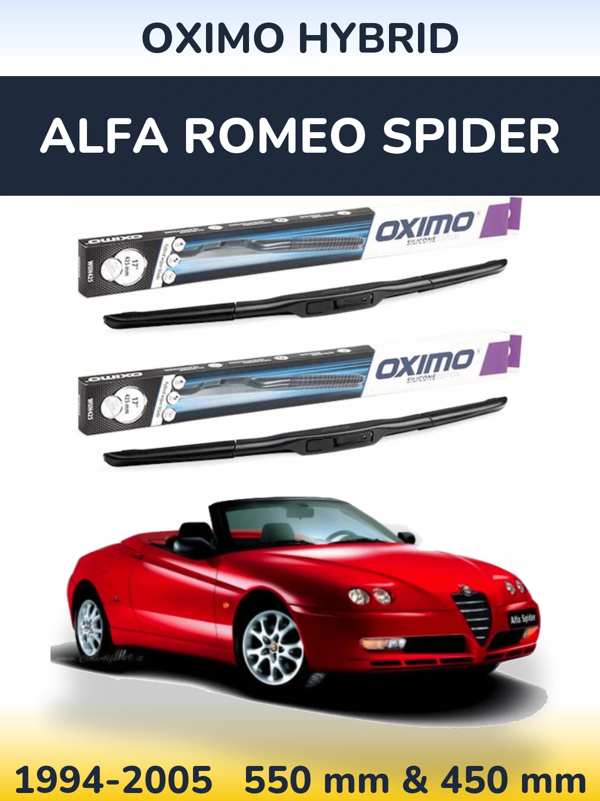 Комплект передніх щіток Oximo Hybrid 550 & 450 мм для Alfa Romeo Spider 1994-2005