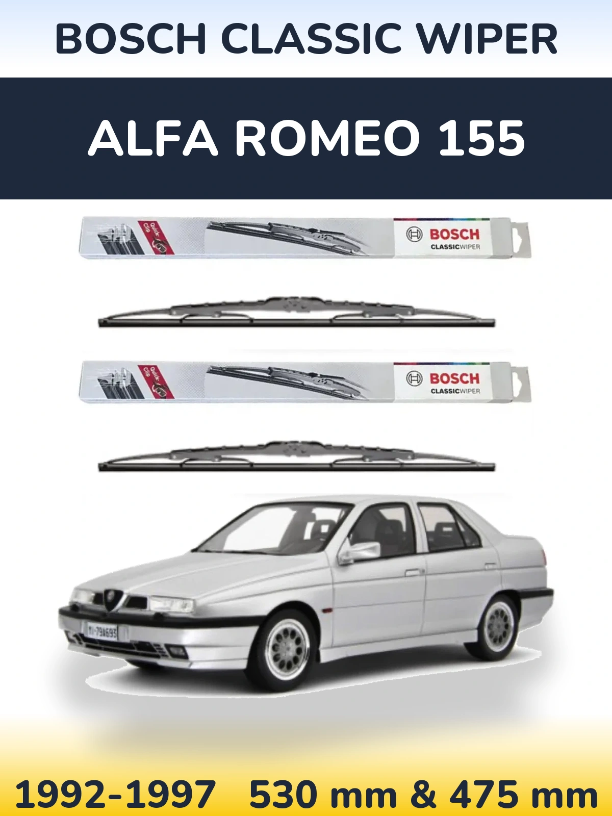 Sada předních stěračů BOSCH Classic Wiper 530 a 475 mm pro Alfa Romeo 155 1992-1997