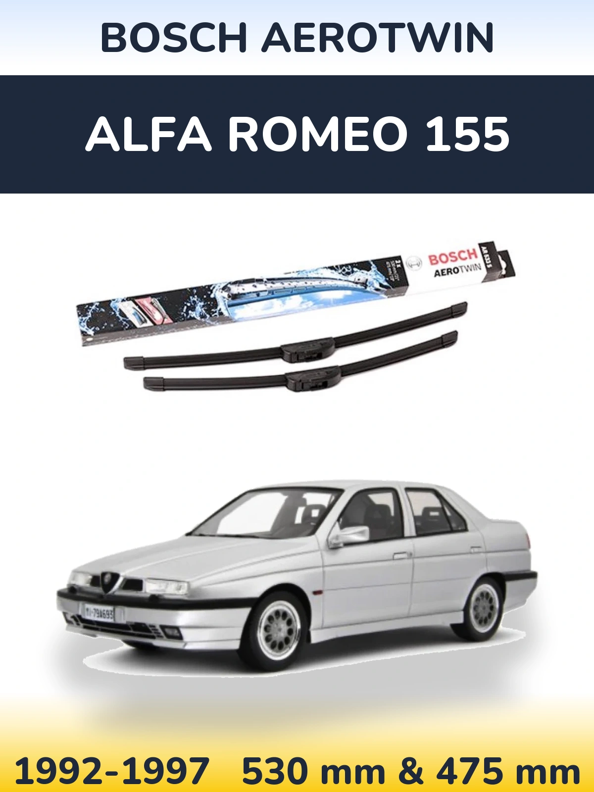 Sada předních stěračů BOSCH AeroTwin 530 a 475 mm pro Alfa Romeo 155 1992-1997