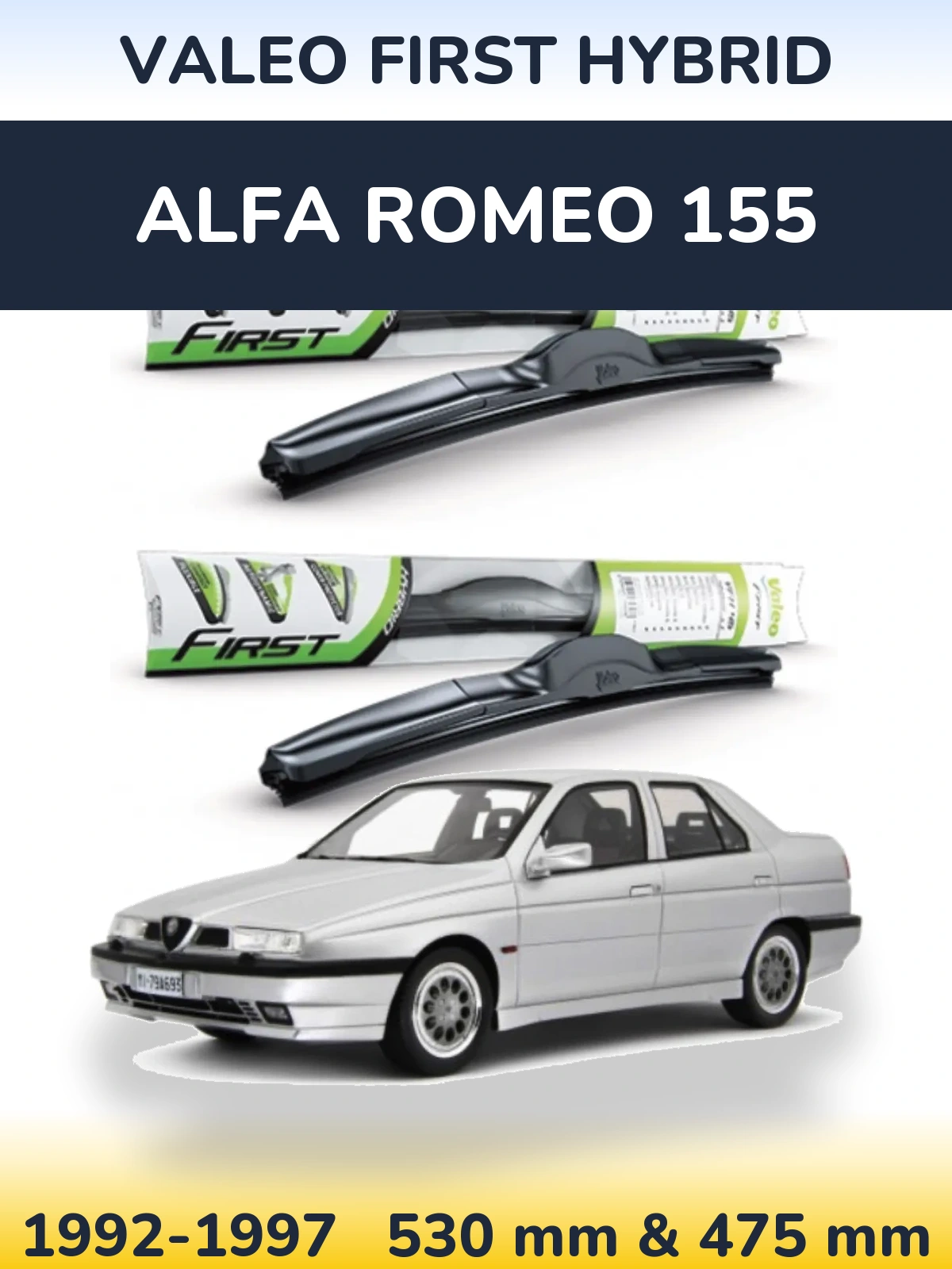 Sada předních stěračů Valeo First Hybrid 530 a 475 mm pro Alfa Romeo 155 1992-1997