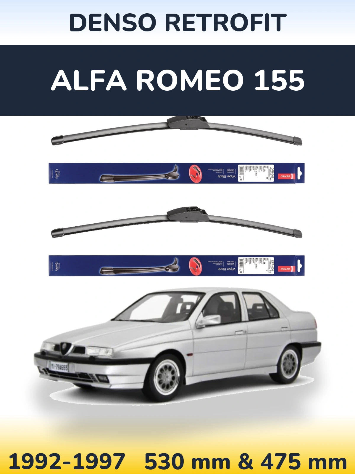 Sada předních stěračů Denso Retrofit 530 a 475 mm pro Alfa Romeo 155 1992-1997