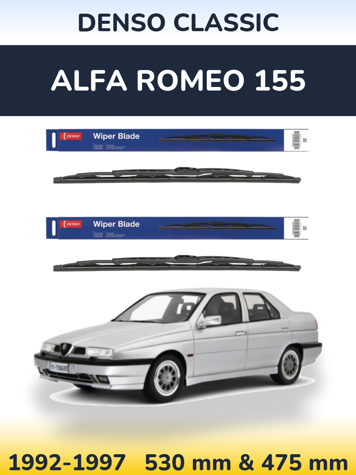 Sada předních stěračů Denso Classic 530 a 475 mm pro Alfa Romeo 155 1992-1997