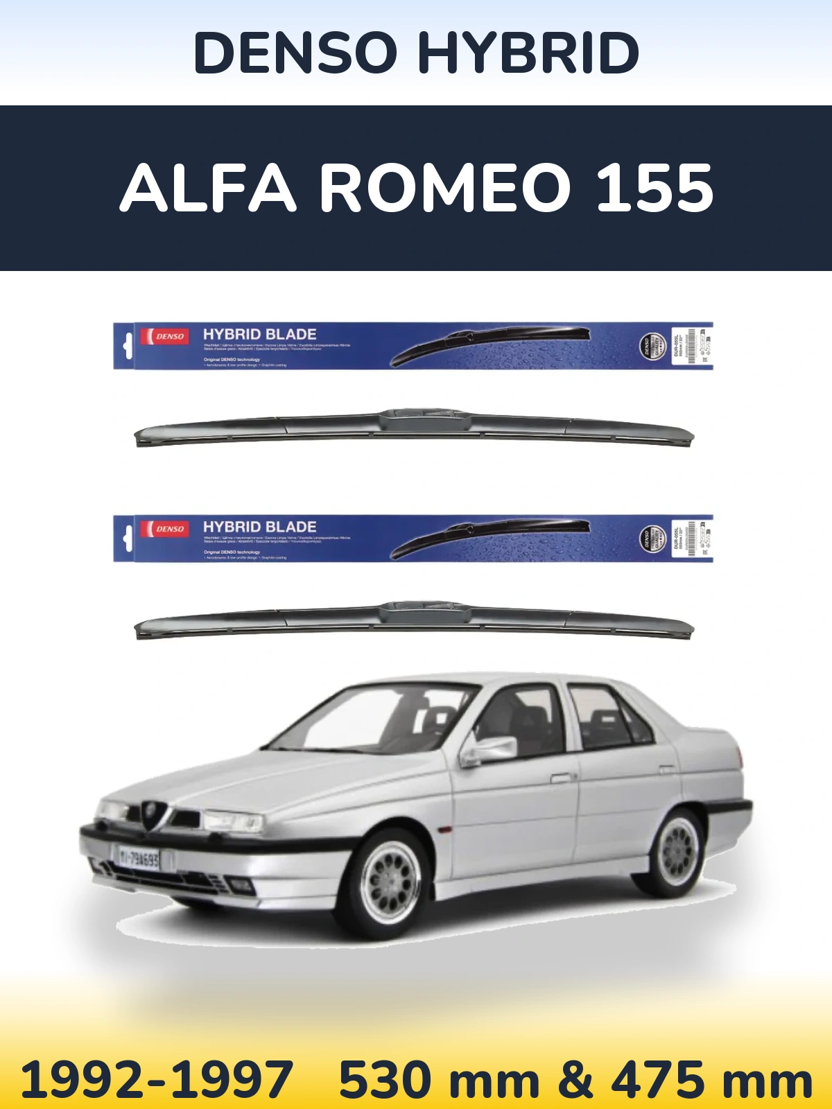 Sada předních stěračů Denso Hybrid 530 a 475 mm pro Alfa Romeo 155 1992-1997