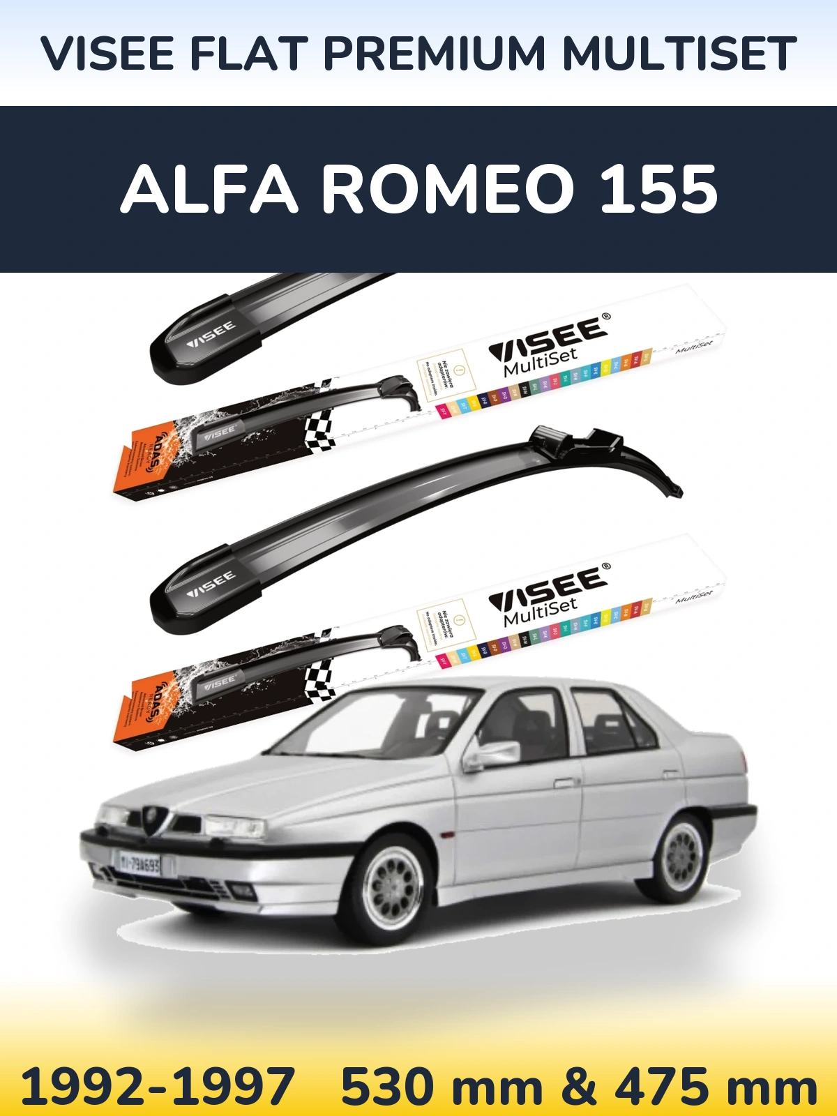 Sada předních stěračů VISEE FLAT PREMIUM MultiSet 530 a 475 mm pro Alfa Romeo 155 1992-1997