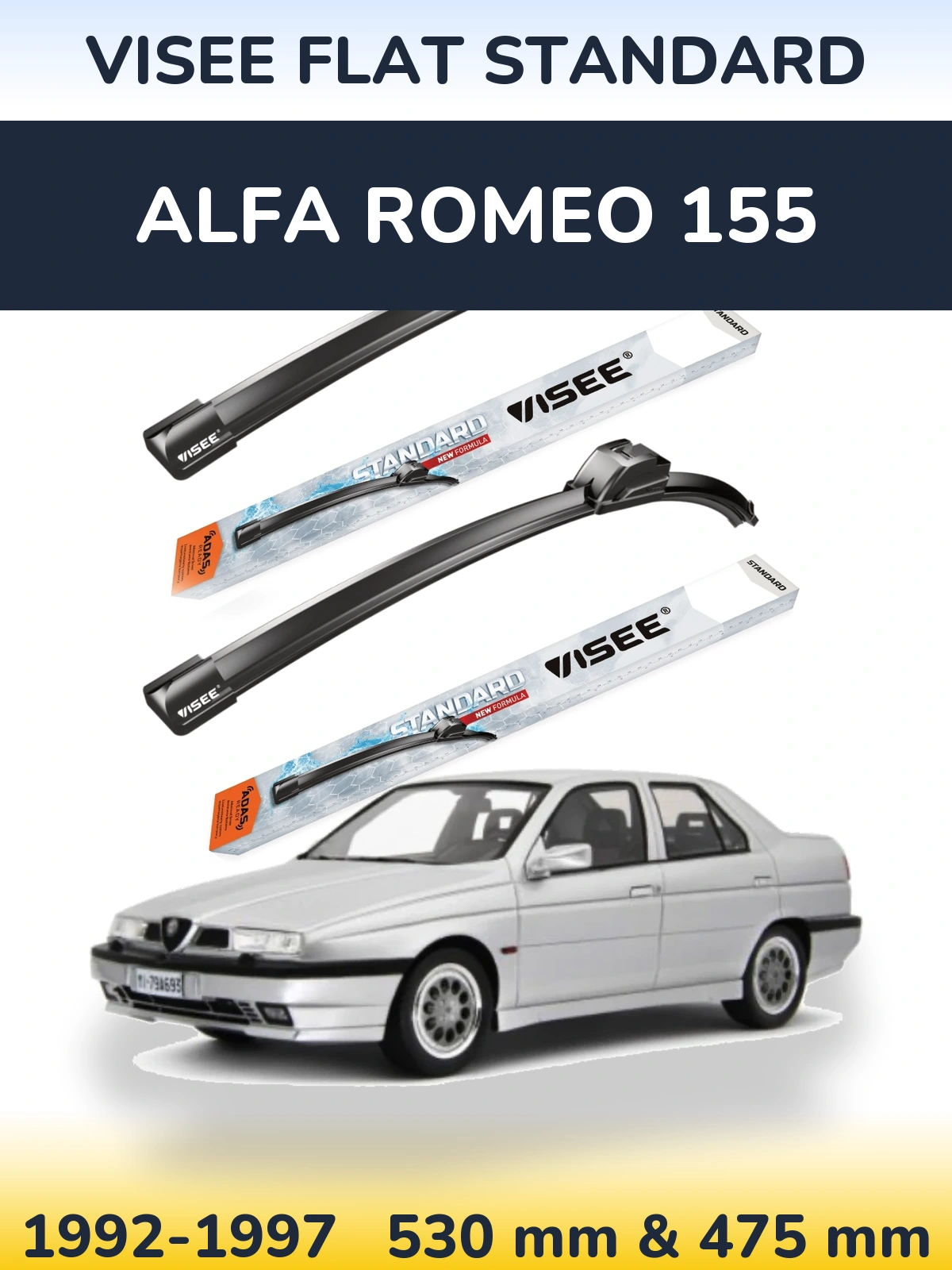 Sada předních stěračů VISEE FLAT STANDARD 530 a 475 mm pro Alfa Romeo 155 1992-1997