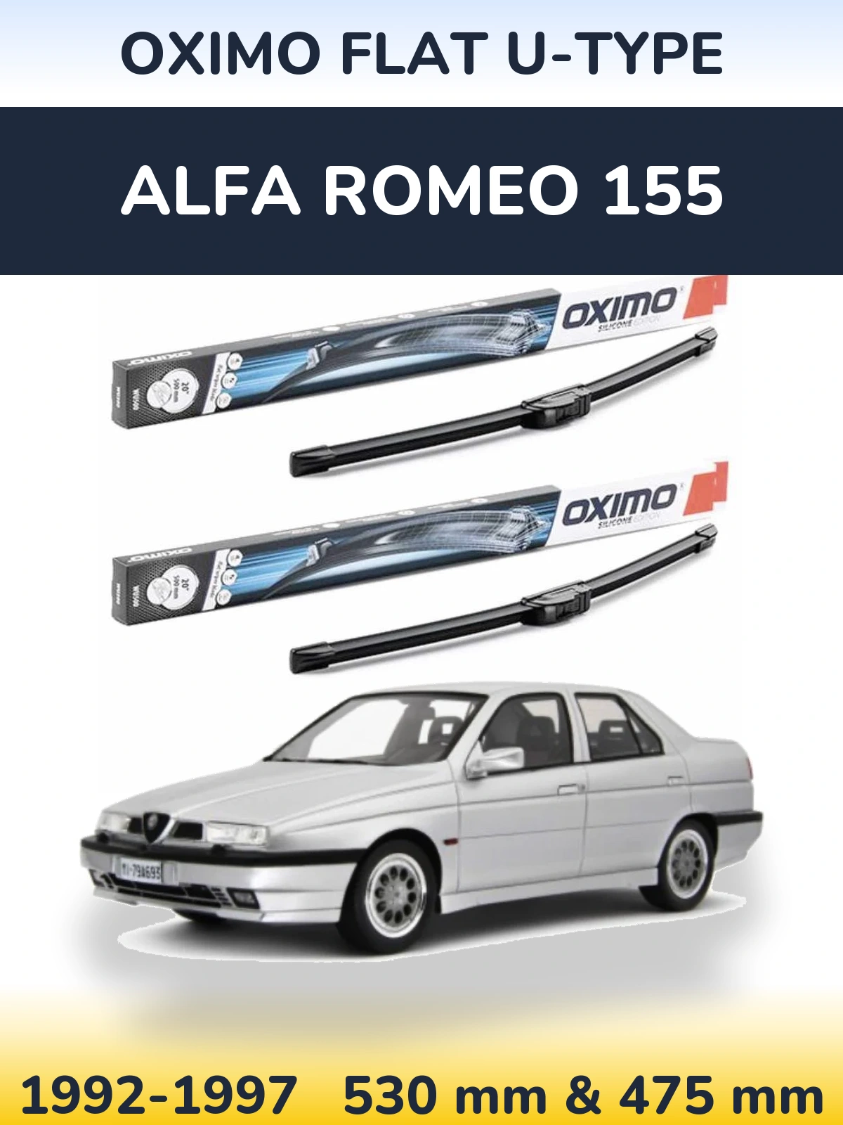 Sada předních stěračů Oximo Flat U-type 530 a 475 mm pro Alfa Romeo 155 1992-1997