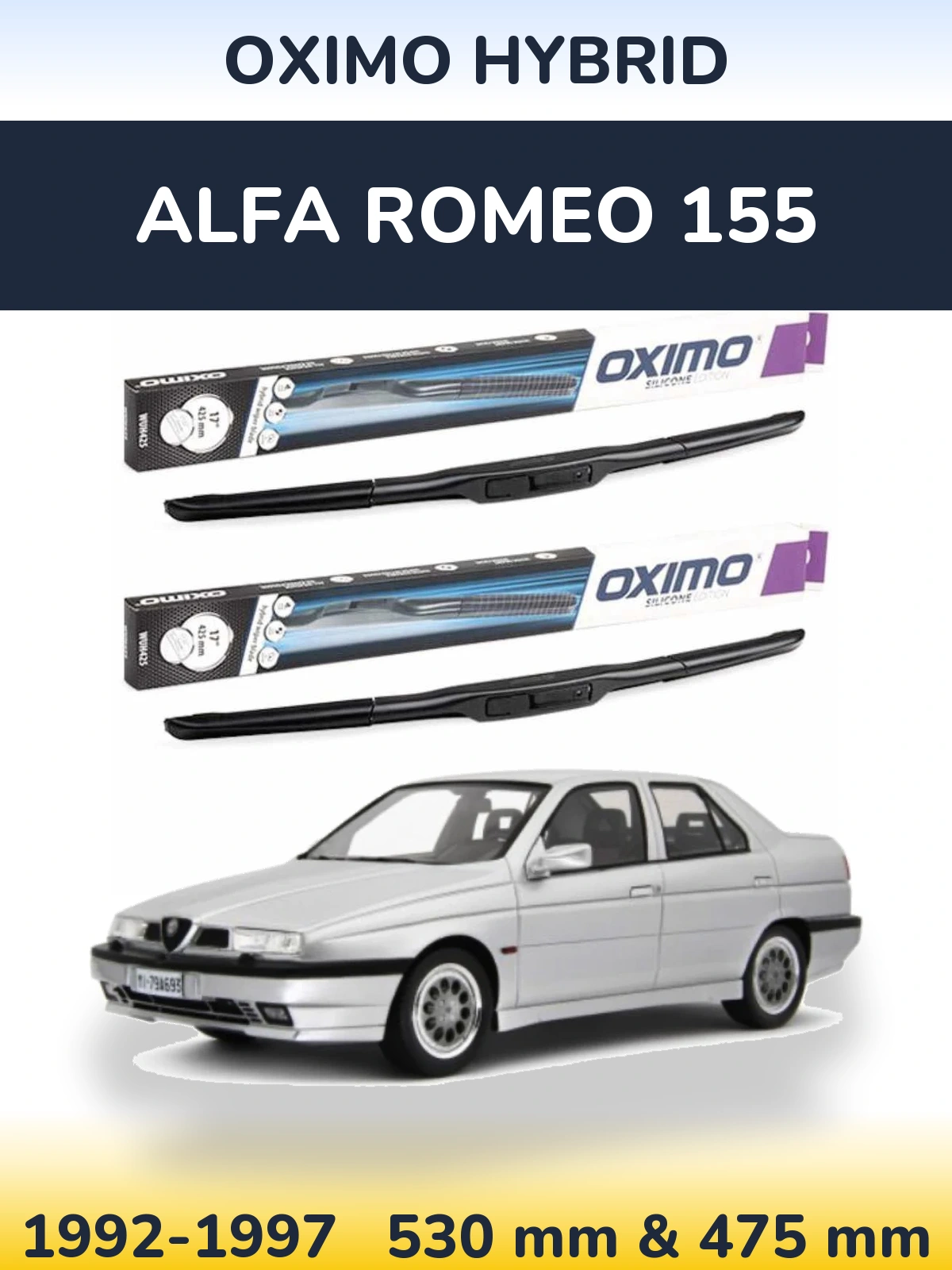 Sada předních stěračů Oximo Hybrid 530 a 475 mm pro Alfa Romeo 155 1992-1997