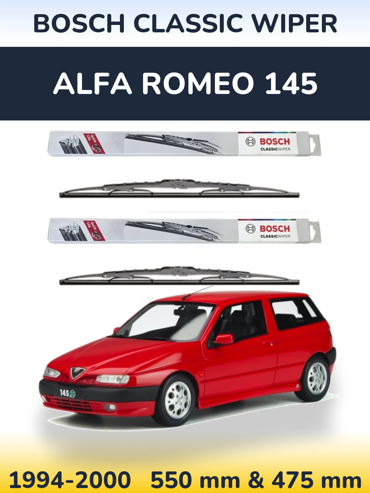 Комплект передніх щіток BOSCH Classic Wiper 550 & 475 мм для Alfa Romeo 145 1994-2000