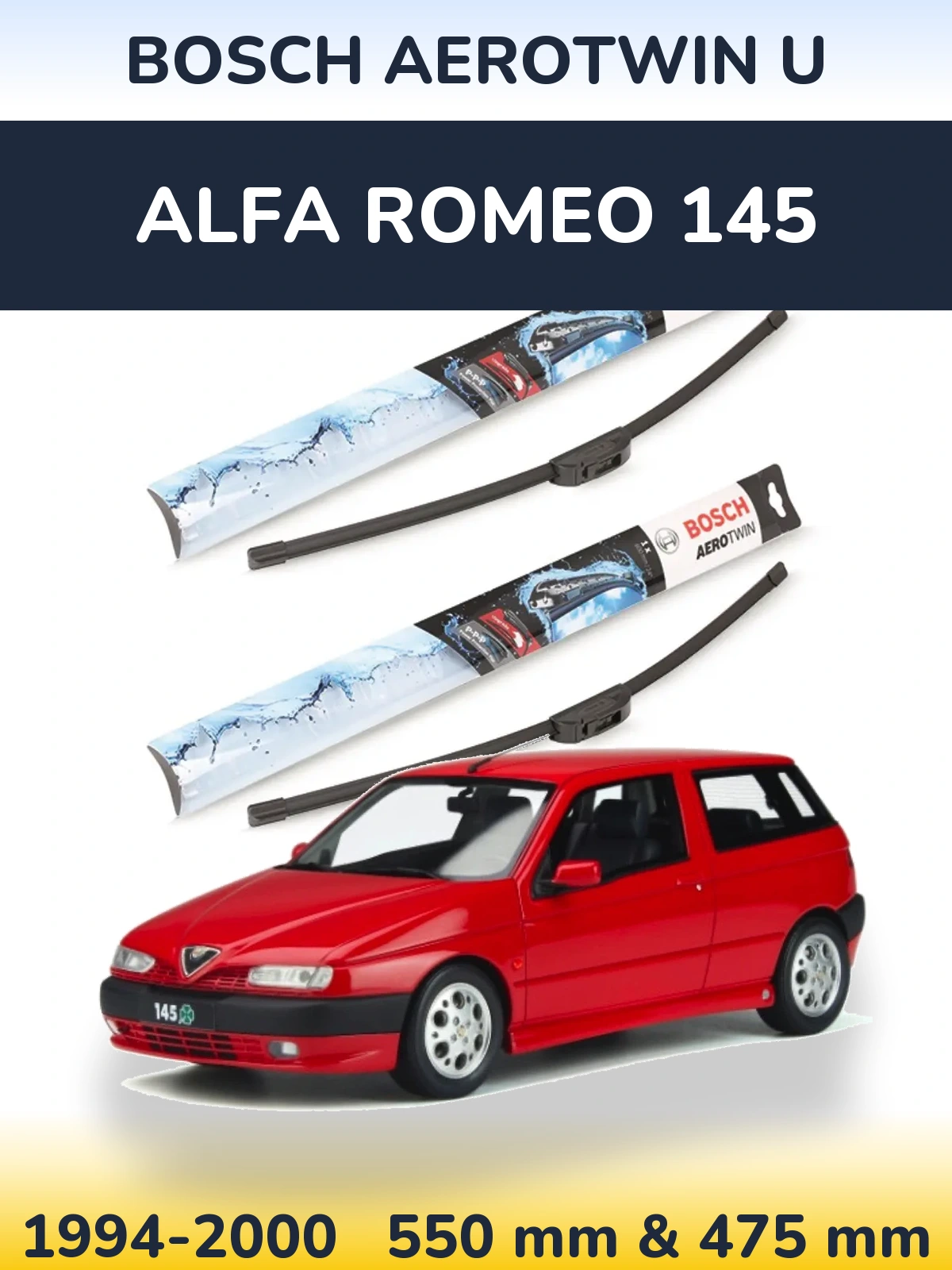 Sada předních stěračů BOSCH AeroTwin U 550 a 475 mm pro Alfa Romeo 145 1994-2000