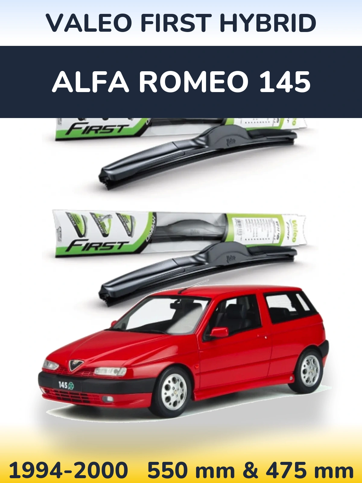 Sada předních stěračů Valeo First Hybrid 550 a 475 mm pro Alfa Romeo 145 1994-2000