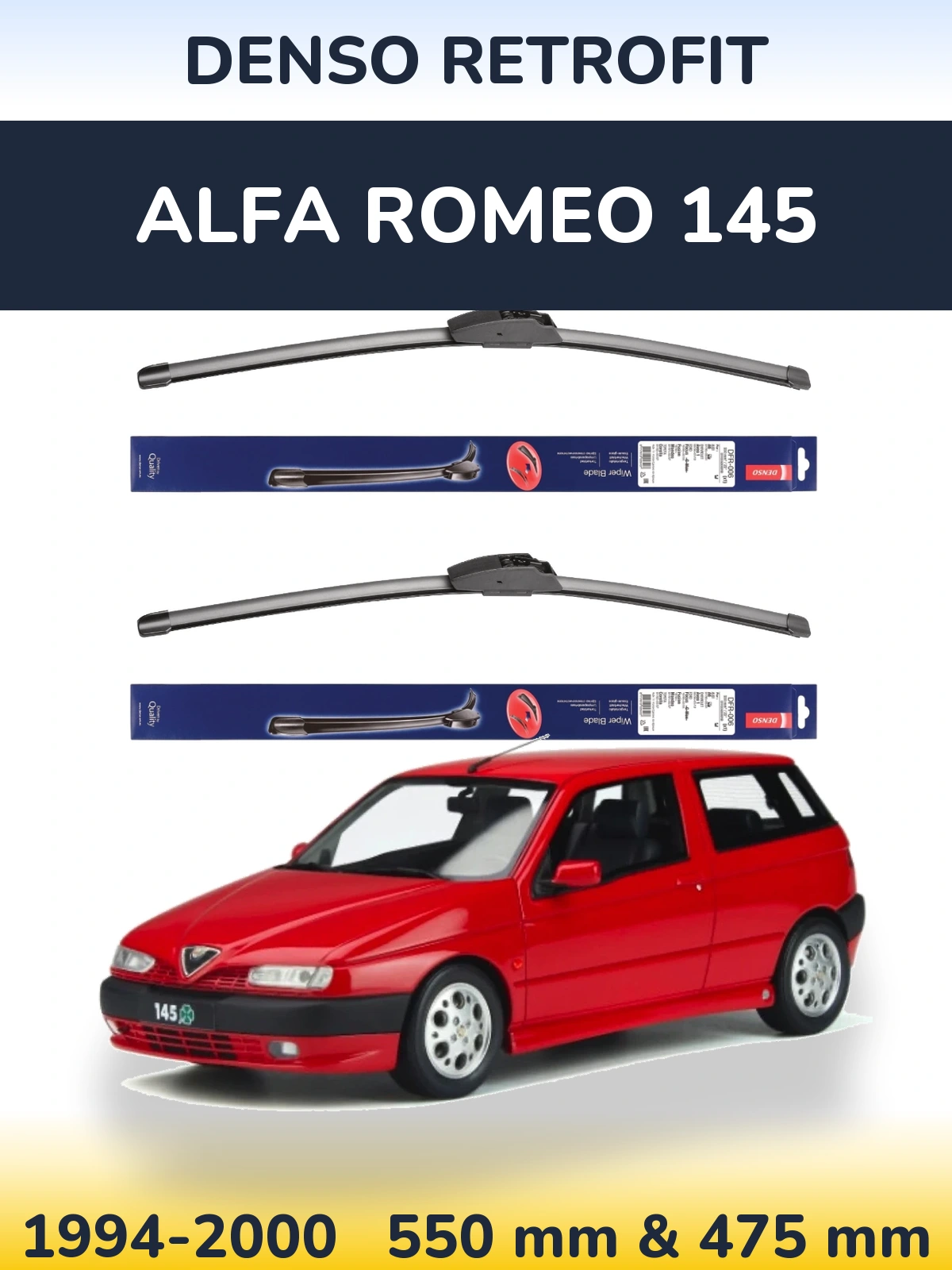 Sada předních stěračů Denso Retrofit 550 a 475 mm pro Alfa Romeo 145 1994-2000