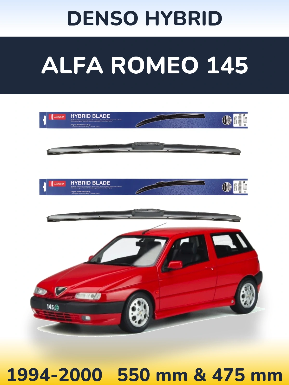 Комплект передніх щіток Denso Hybrid 550 & 475 мм для Alfa Romeo 145 1994-2000