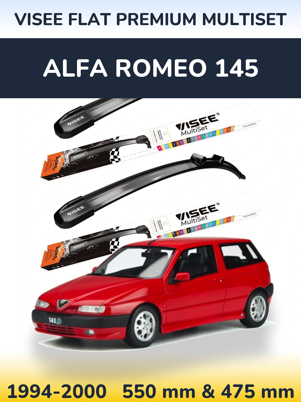 Комплект передніх щіток VISEE FLAT PREMIUM MultiSet 550 & 475 мм для Alfa Romeo 145 1994-2000