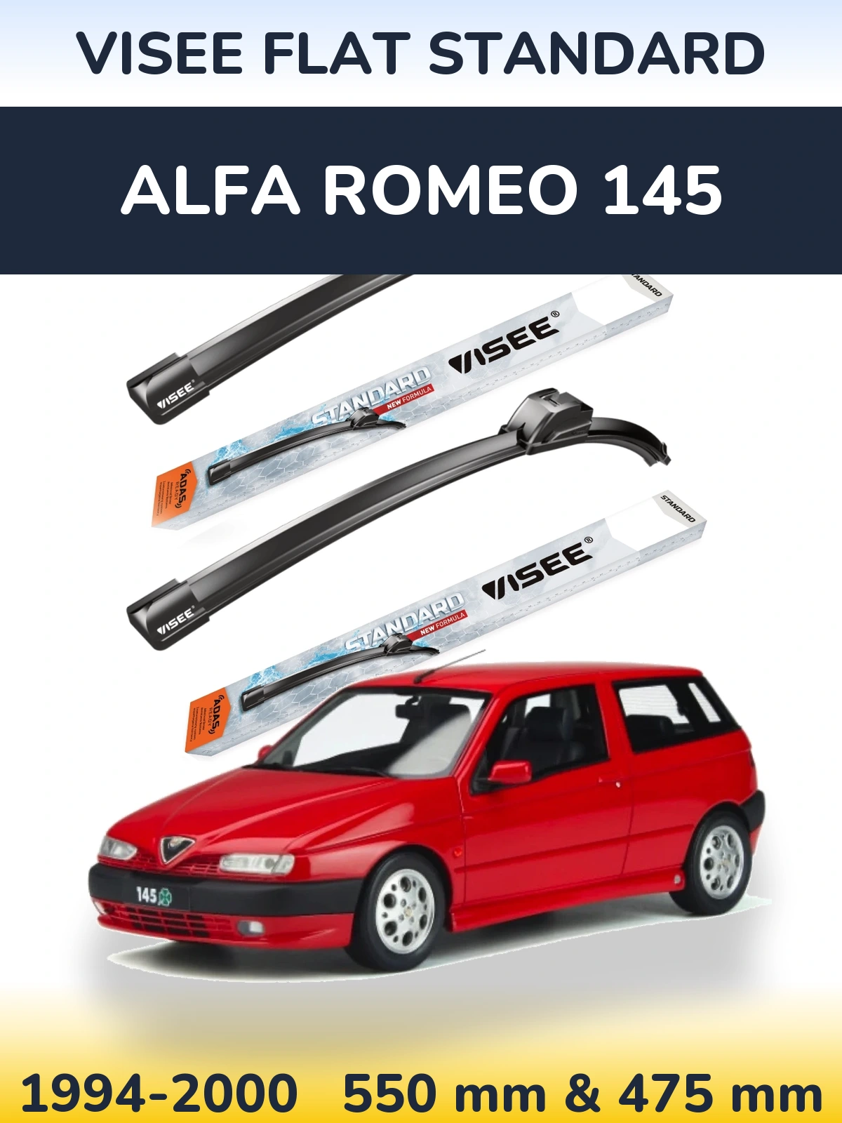 Комплект передніх щіток VISEE FLAT STANDARD 550 & 475 мм для Alfa Romeo 145 1994-2000