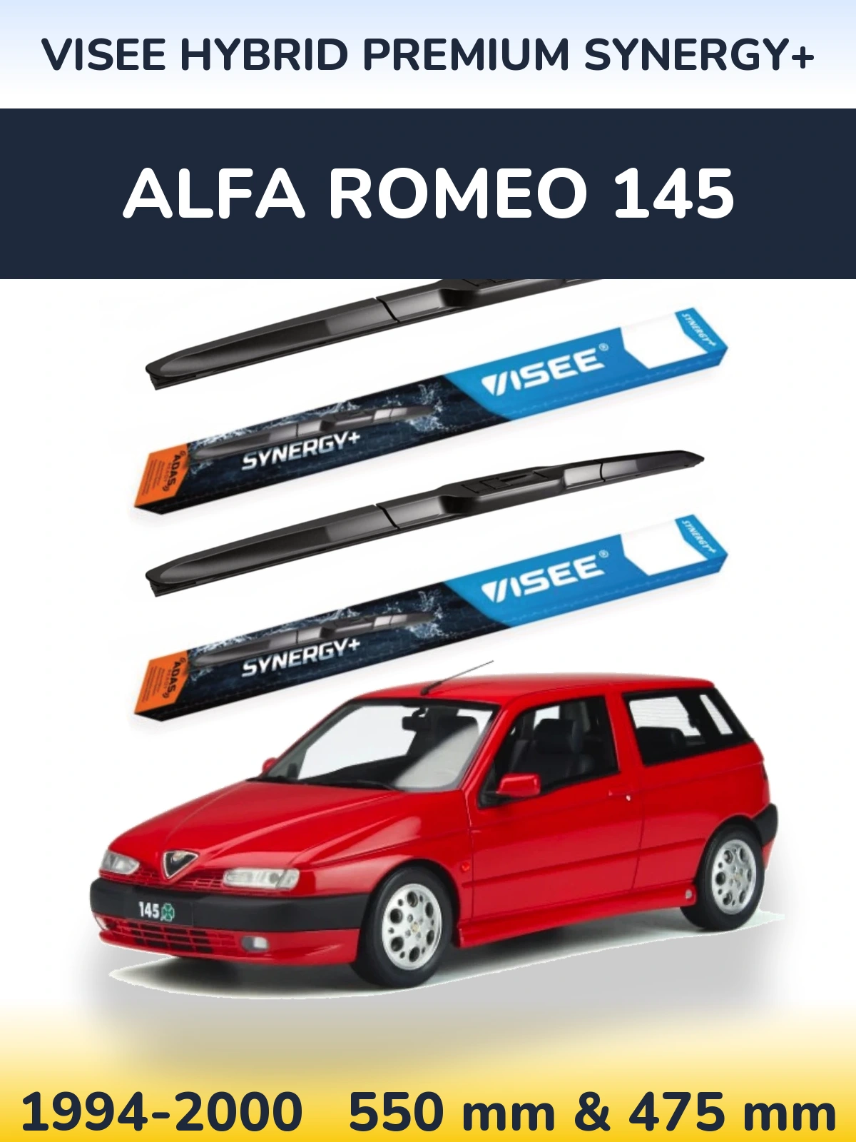 Sada předních stěračů VISEE HYBRID PREMIUM SYNERGY+ 550 a 475 mm pro Alfa Romeo 145 1994-2000