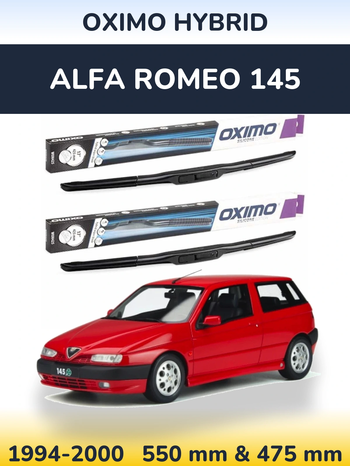 Комплект передніх щіток Oximo Hybrid 550 & 475 мм для Alfa Romeo 145 1994-2000