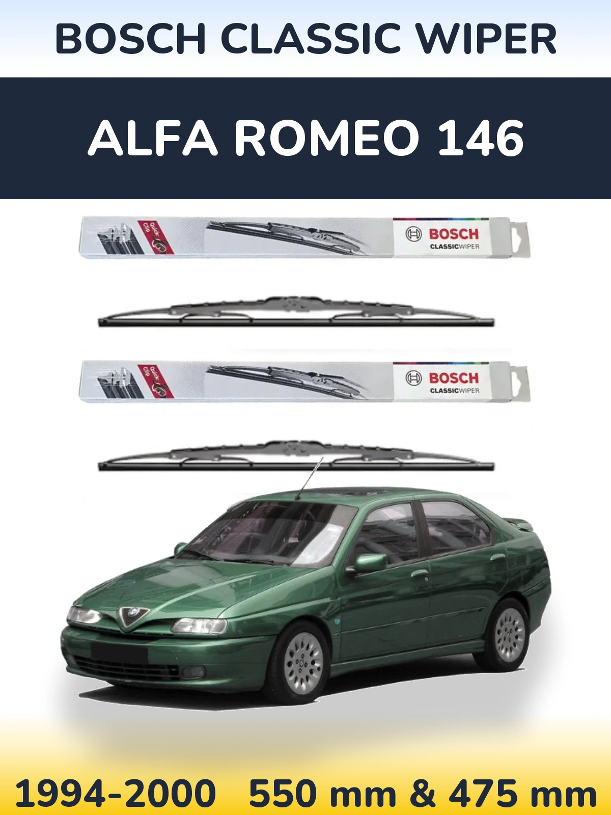 Sada předních stěračů BOSCH Classic Wiper 550 a 475 mm pro Alfa Romeo 146 1994-2000