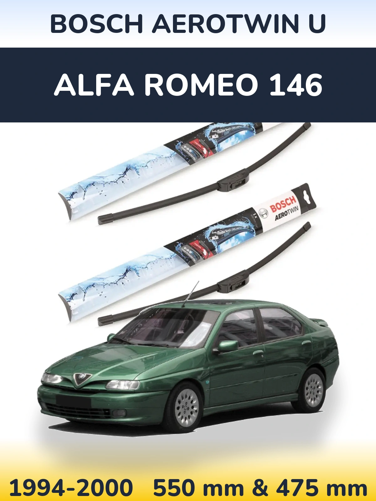 Sada předních stěračů BOSCH AeroTwin U 550 a 475 mm pro Alfa Romeo 146 1994-2000