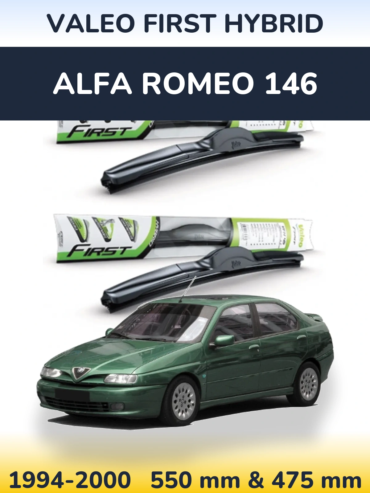 Sada předních stěračů Valeo First Hybrid 550 a 475 mm pro Alfa Romeo 146 1994-2000