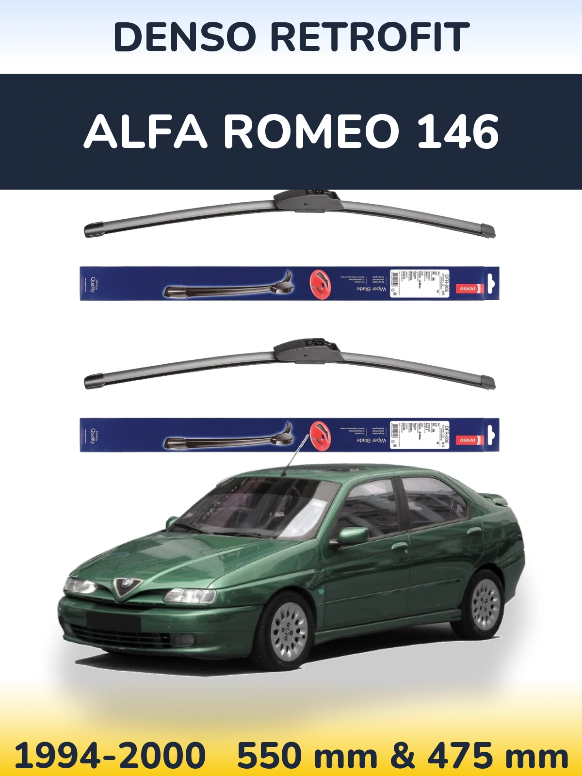 Sada předních stěračů Denso Retrofit 550 a 475 mm pro Alfa Romeo 146 1994-2000