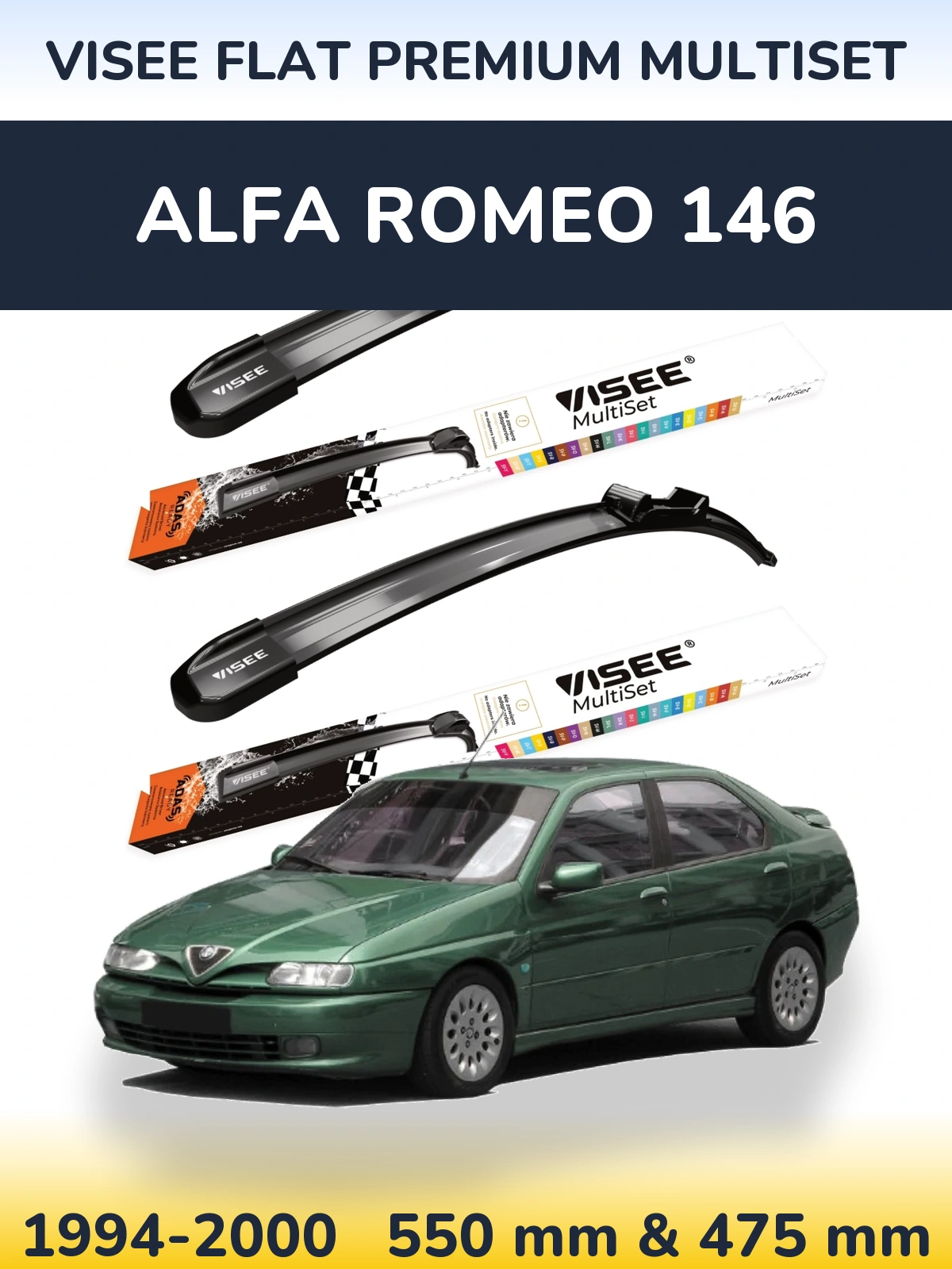 Sada předních stěračů VISEE FLAT PREMIUM MultiSet 550 a 475 mm pro Alfa Romeo 146 1994-2000