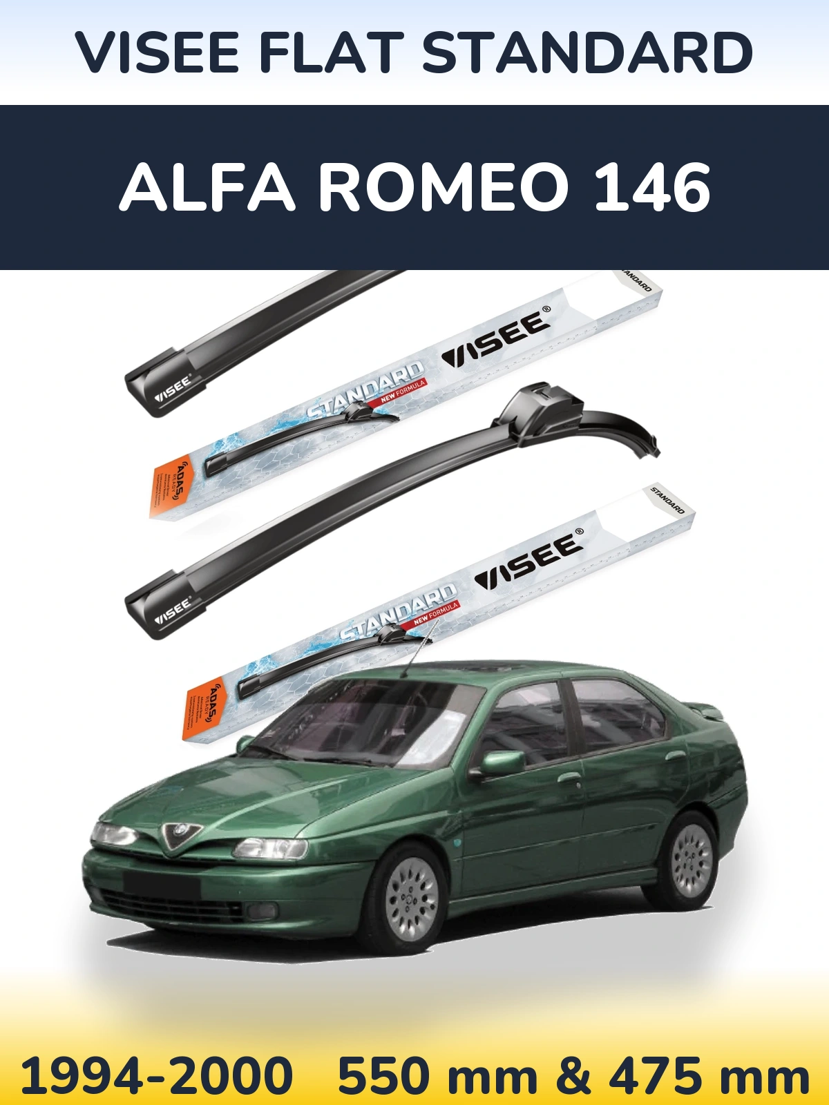 Sada předních stěračů VISEE FLAT STANDARD 550 a 475 mm pro Alfa Romeo 146 1994-2000