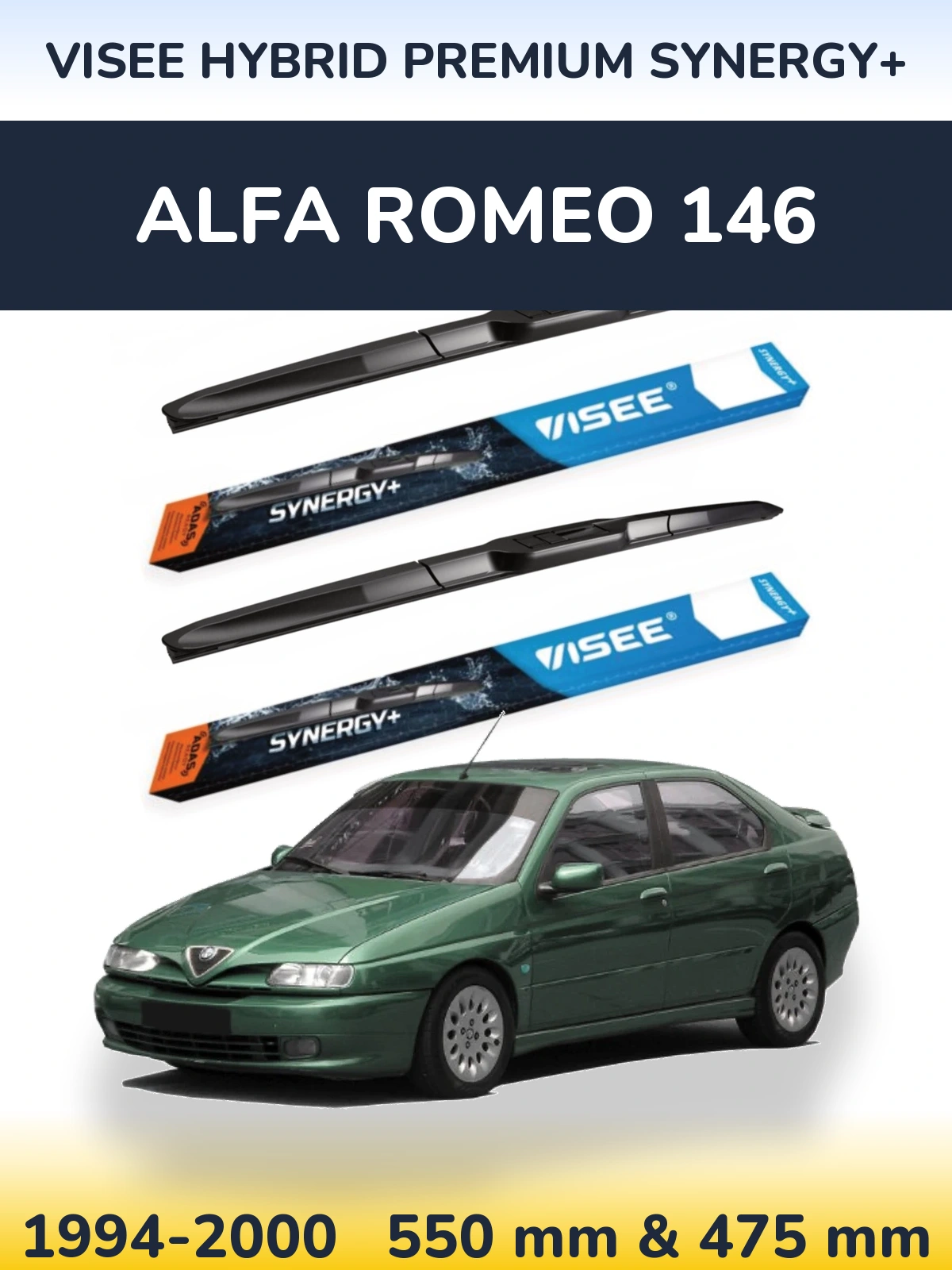 Sada předních stěračů VISEE HYBRID PREMIUM SYNERGY+ 550 a 475 mm pro Alfa Romeo 146 1994-2000