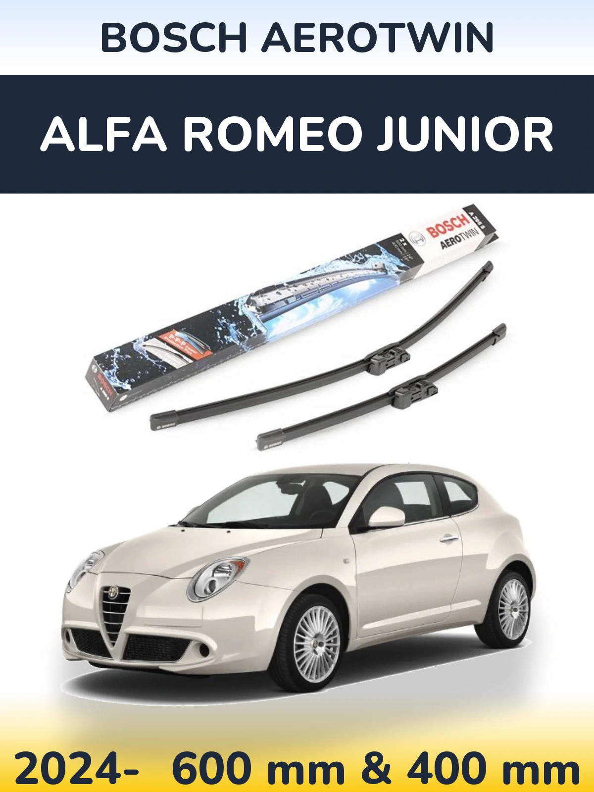 Sada předních stěračů BOSCH AeroTwin 600 a 400 mm pro Alfa Romeo Junior 2024-2026