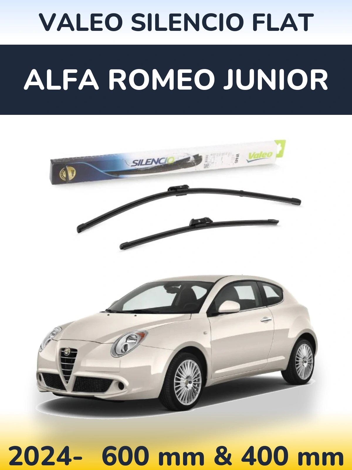 Sada předních stěračů Valeo Silencio Flat 600 a 400 mm pro Alfa Romeo Junior 2024-2026