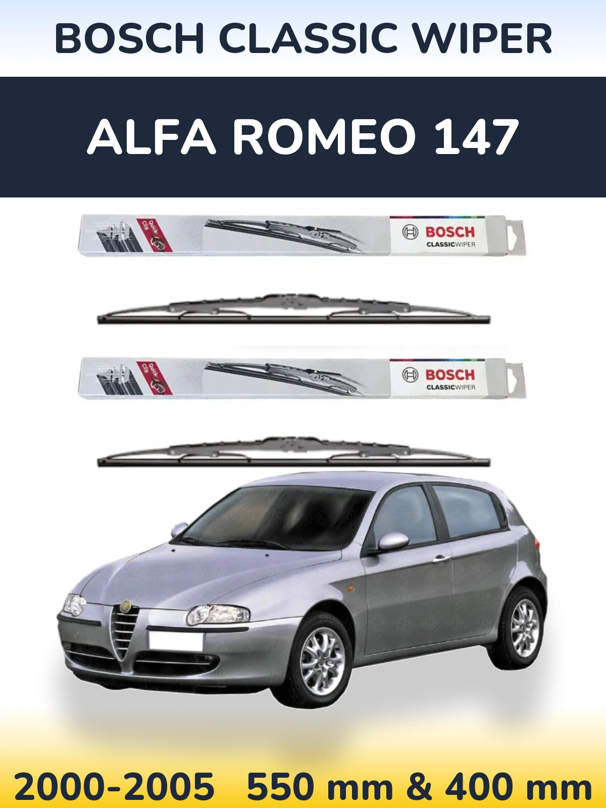 Sada předních stěračů BOSCH Classic Wiper 550 a 400 mm pro Alfa Romeo 147 2000-2005