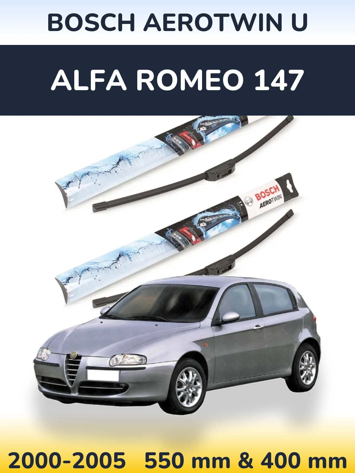 Sada předních stěračů BOSCH AeroTwin U 550 a 400 mm pro Alfa Romeo 147 2000-2005