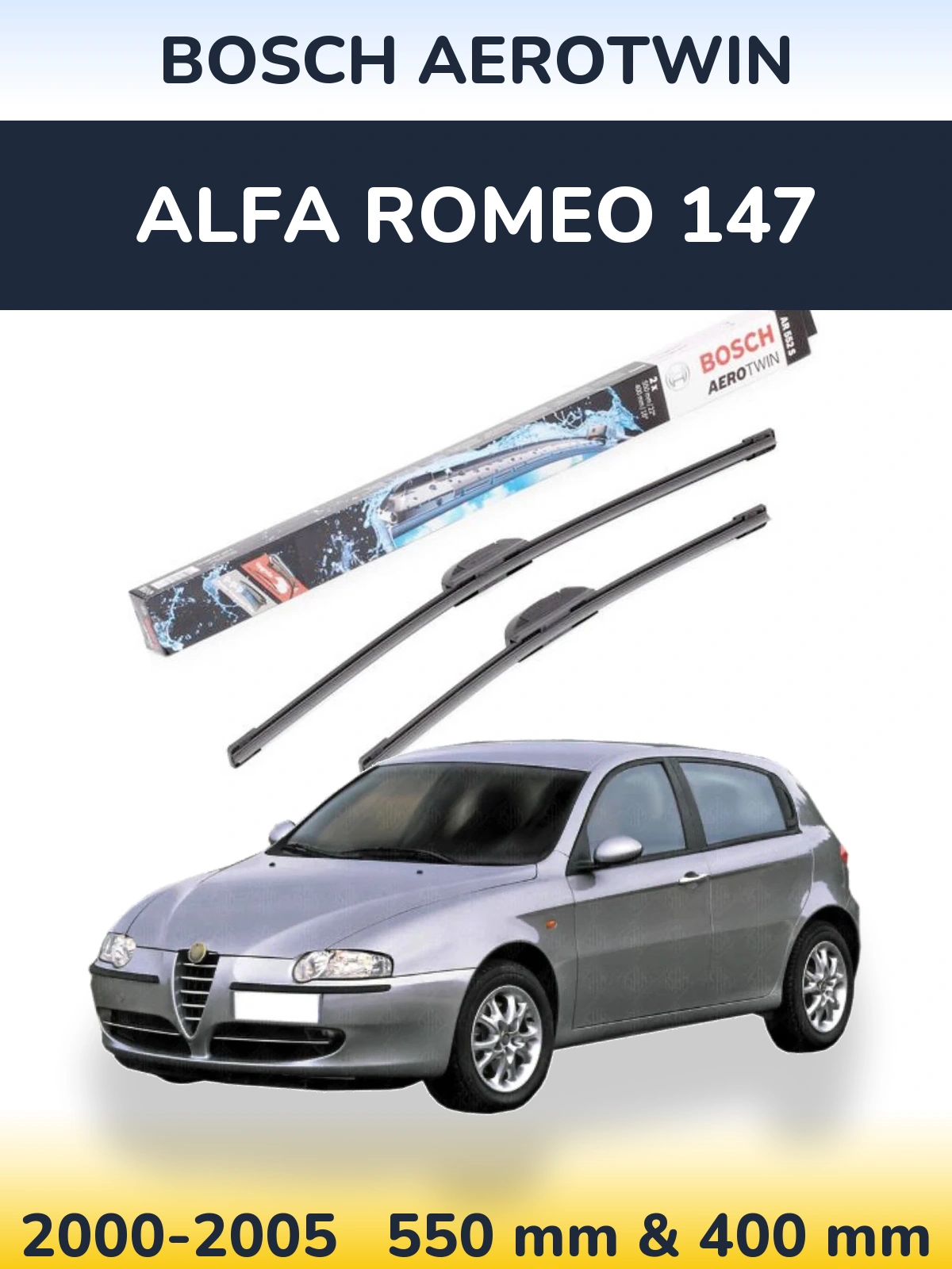 Sada předních stěračů BOSCH AeroTwin 550 a 400 mm pro Alfa Romeo 147 2000-2005