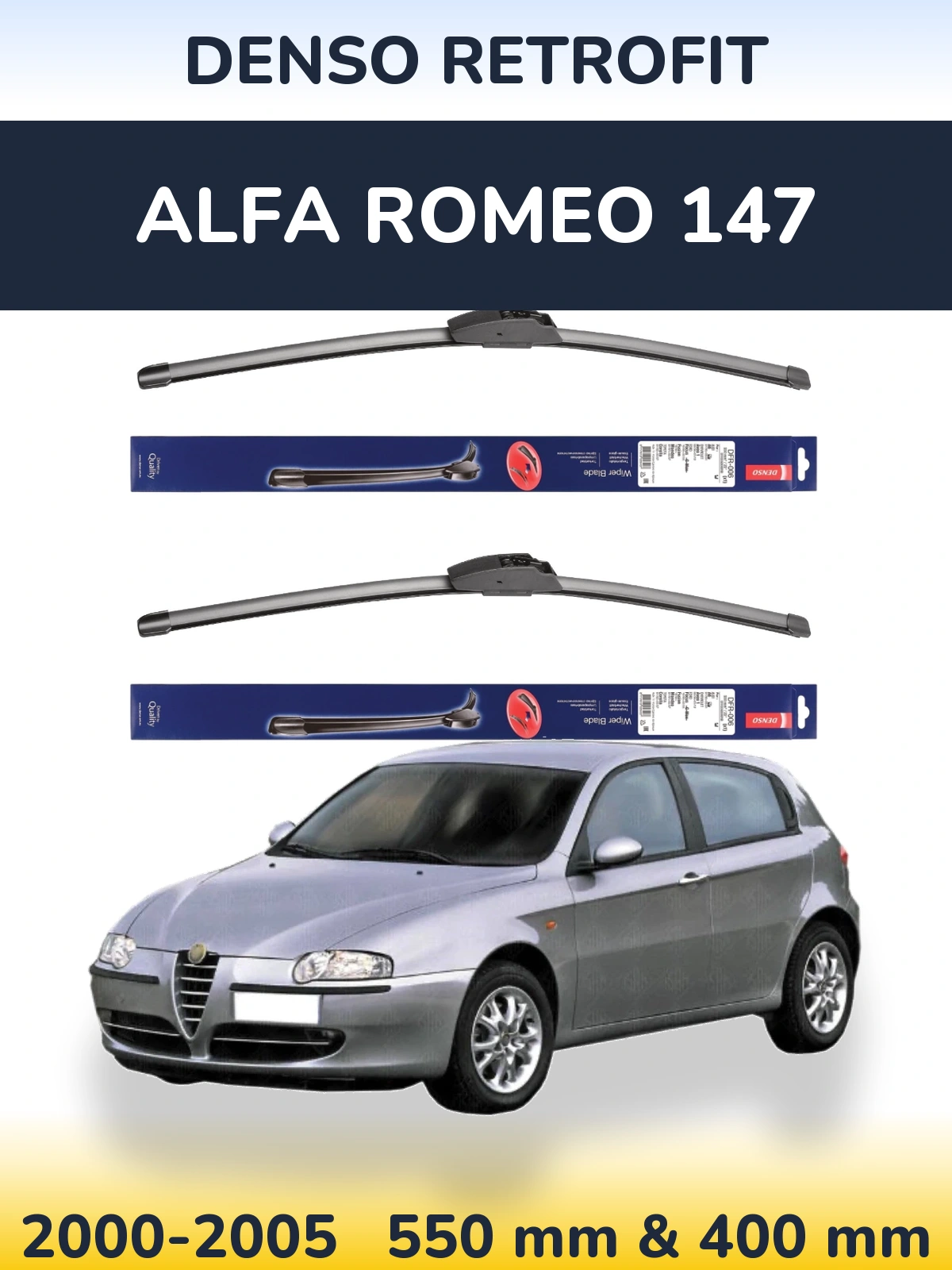 Sada předních stěračů Denso Retrofit 550 a 400 mm pro Alfa Romeo 147 2000-2005