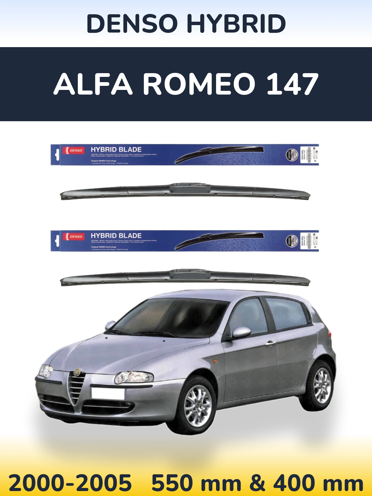 Sada předních stěračů Denso Hybrid 550 a 400 mm pro Alfa Romeo 147 2000-2005