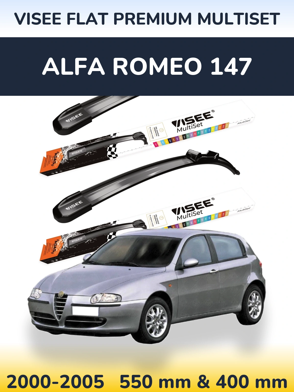 Sada předních stěračů VISEE FLAT PREMIUM MultiSet 550 a 400 mm pro Alfa Romeo 147 2000-2005