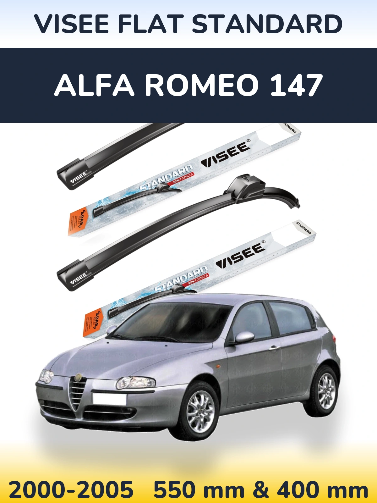 Sada předních stěračů VISEE FLAT STANDARD 550 a 400 mm pro Alfa Romeo 147 2000-2005