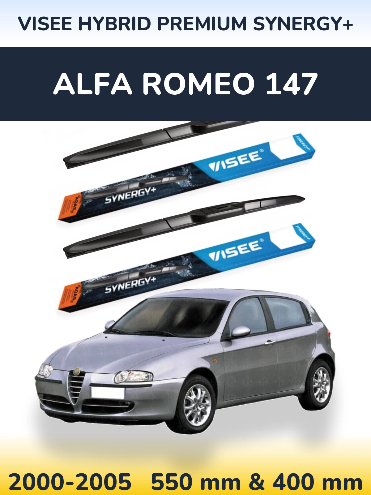 Sada předních stěračů VISEE HYBRID PREMIUM SYNERGY+ 550 a 400 mm pro Alfa Romeo 147 2000-2005