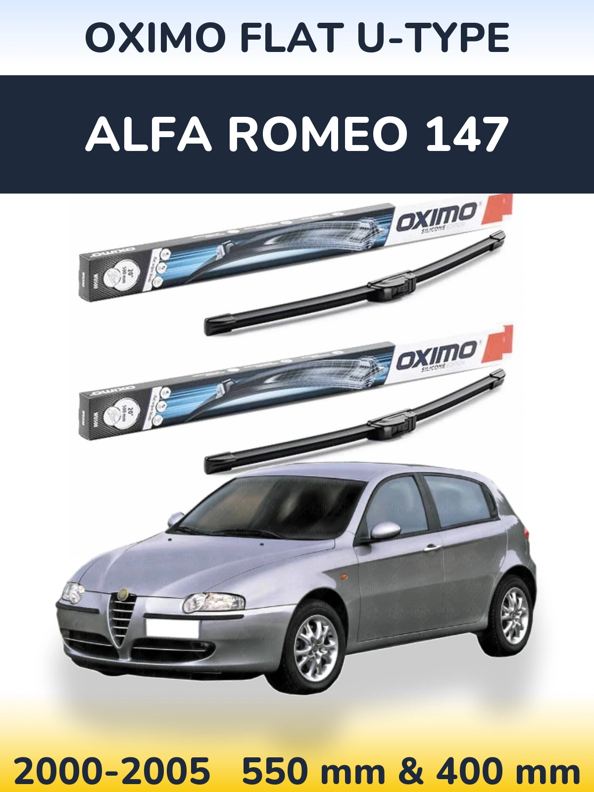 Sada předních stěračů Oximo Flat U-type 550 a 400 mm pro Alfa Romeo 147 2000-2005