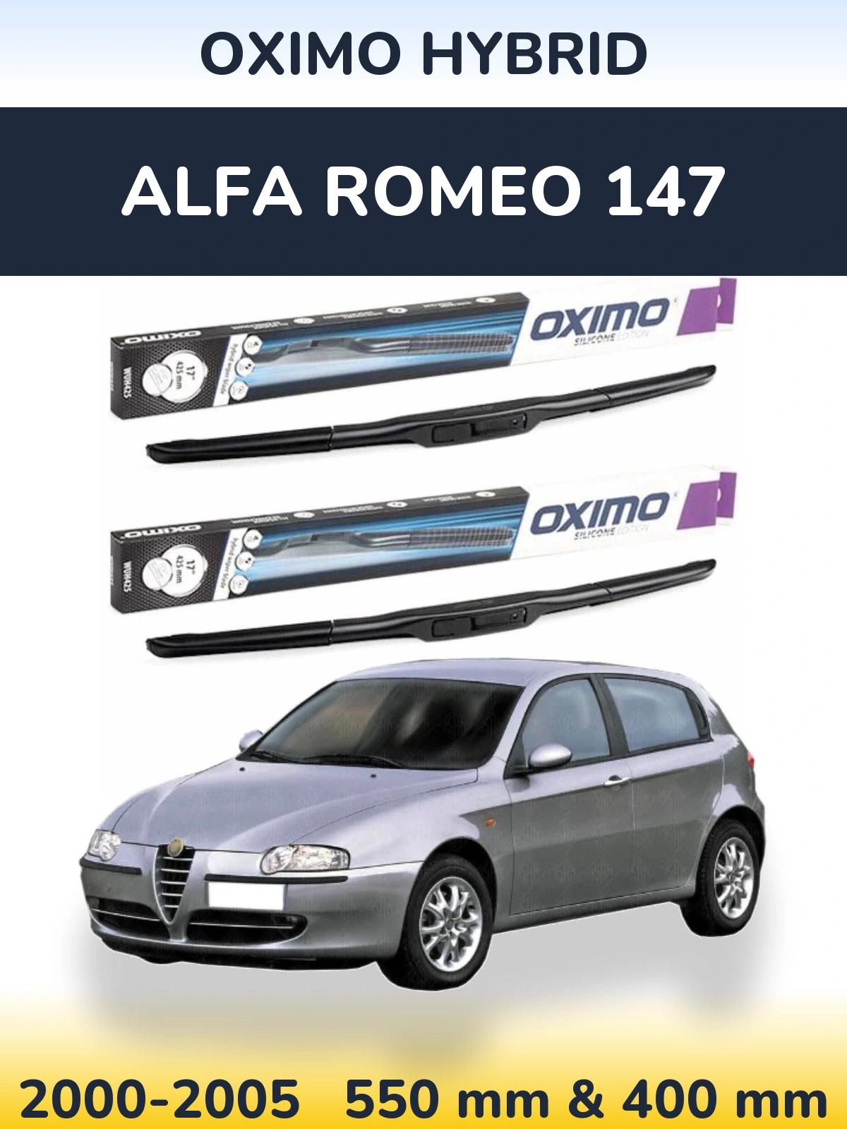 Sada předních stěračů Oximo Hybrid 550 a 400 mm pro Alfa Romeo 147 2000-2005