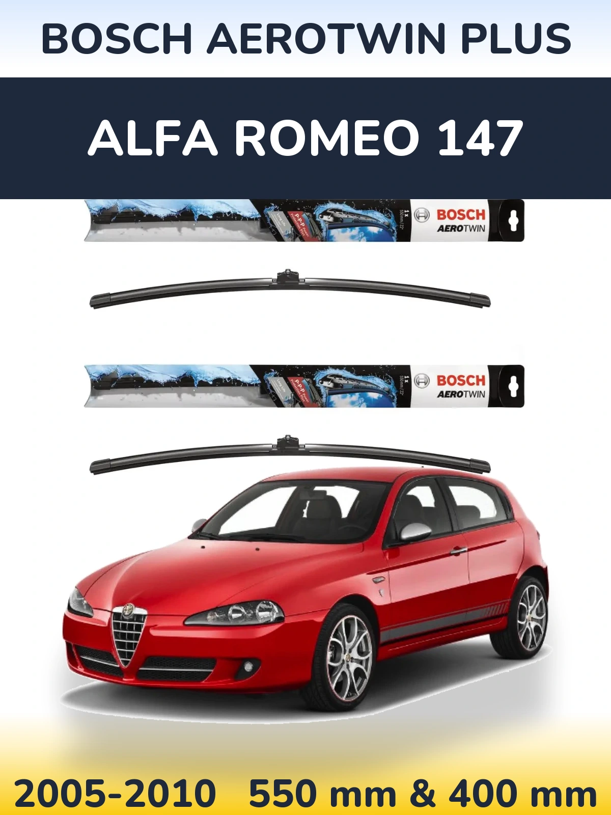 Sada předních stěračů BOSCH AeroTwin Plus 550 a 400 mm pro Alfa Romeo 147 2005-2010