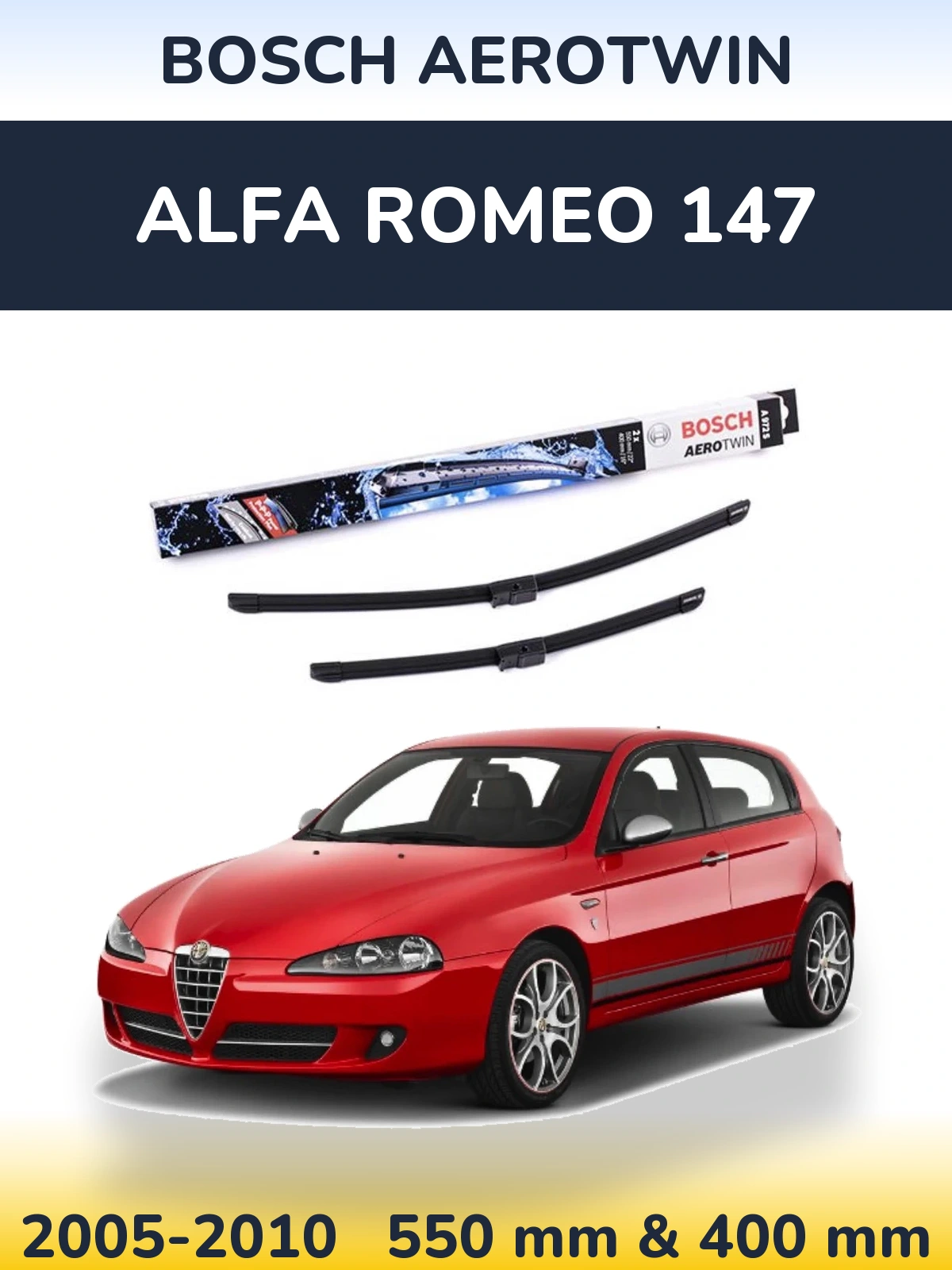 Sada předních stěračů BOSCH AeroTwin 550 a 400 mm pro Alfa Romeo 147 2005-2010