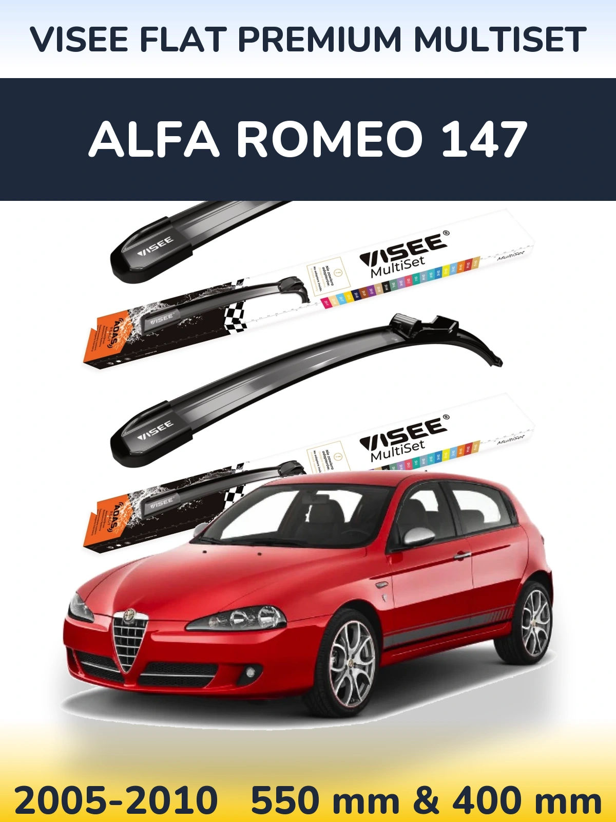 Комплект передніх щіток VISEE FLAT PREMIUM MultiSet 550 & 400 мм для Alfa Romeo 147 2005-2010